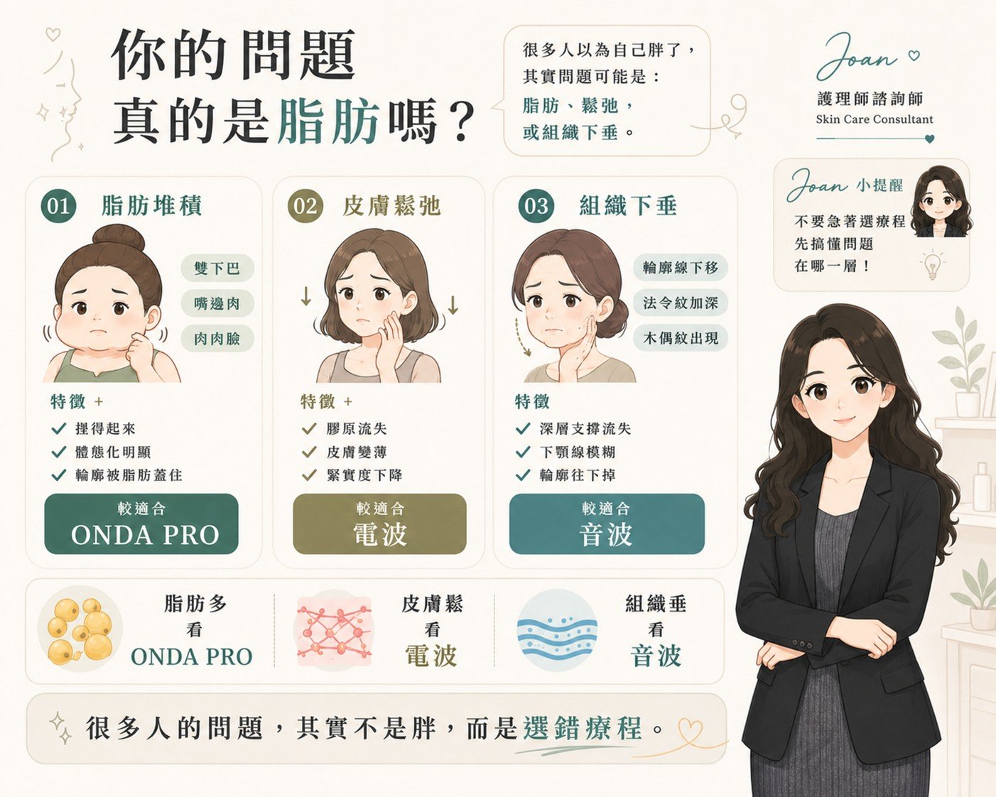 脂肪堆積、皮膚鬆弛與組織下垂判斷圖