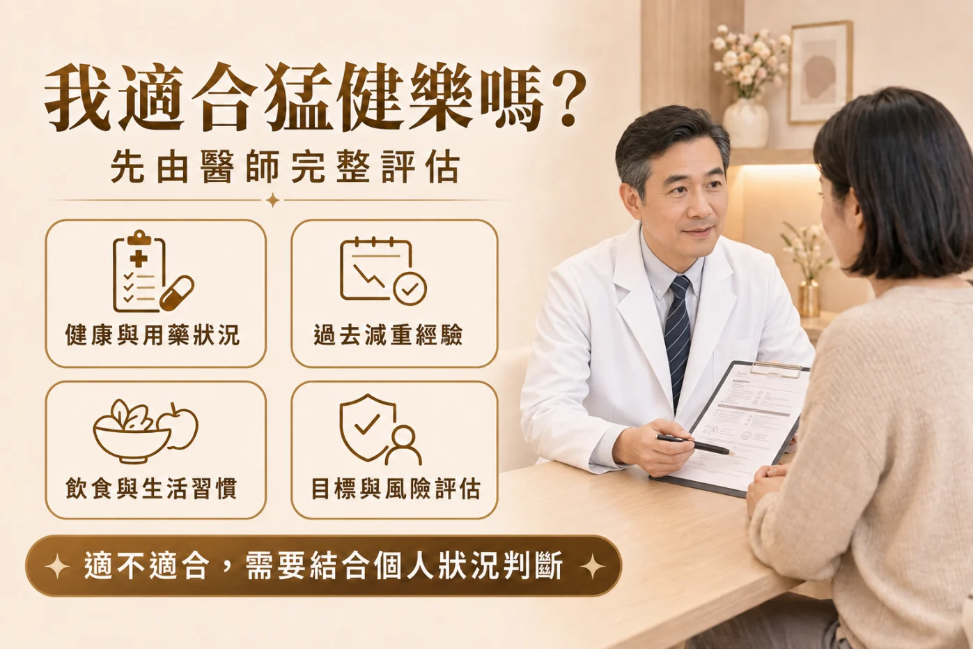 男性醫師評估猛健樂適合度與個人健康狀況