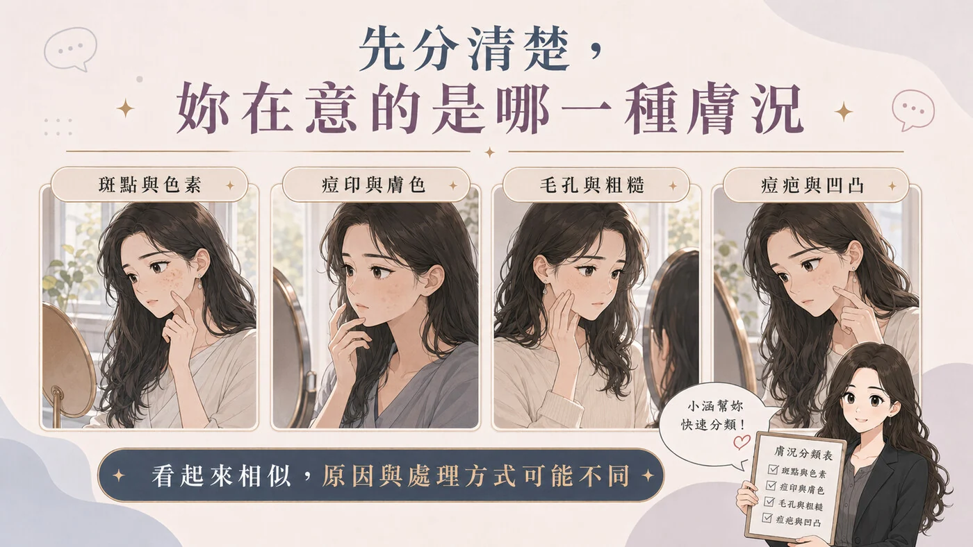 斑點、痘印、毛孔與凹洞需要分開理解