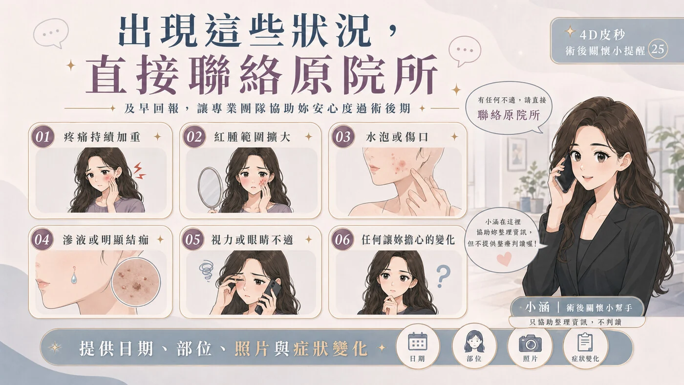 療程後需要直接聯絡原院所的警訊