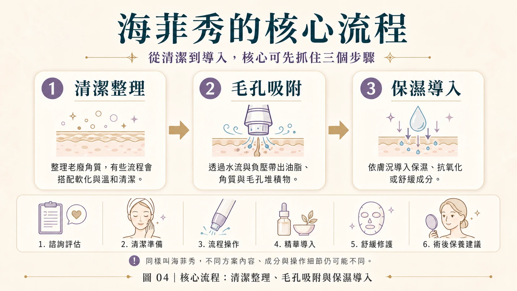 核心流程：清潔整理、毛孔吸附與保濕導入