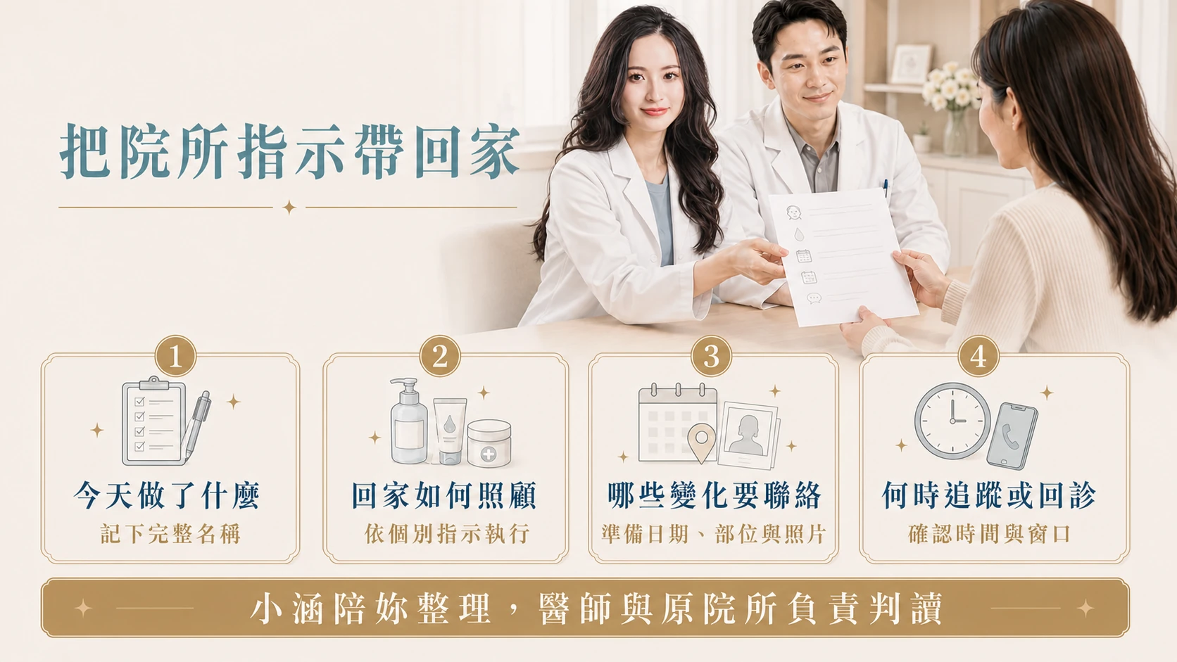 將醫師指示整理成回家照顧與聯絡清單