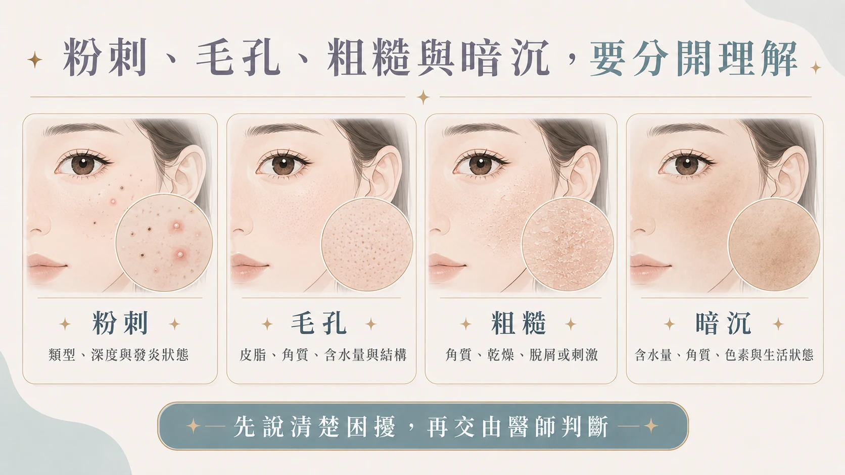 粉刺、毛孔、粗糙與暗沉分開理解