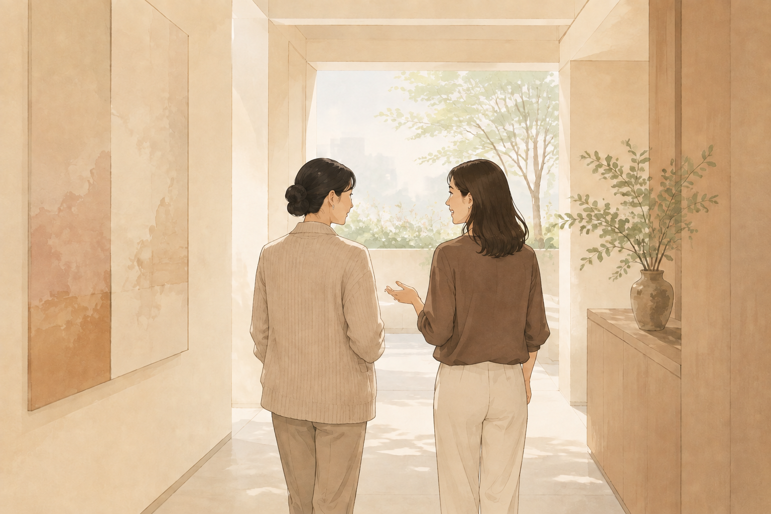 Joan 陪著一位女性慢慢往前走