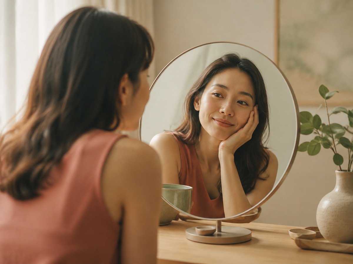 女性在鏡前自在看見自己的模樣